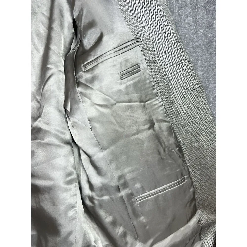 Jos A Bank Sport Coat Mens Sz 42 Gray Black‎ Herringbone Silk Camel Hair Pockets